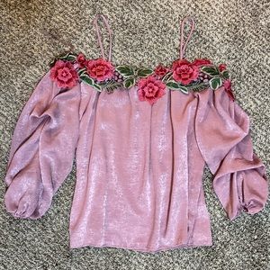 Floral Embroidered Pink Women's Top